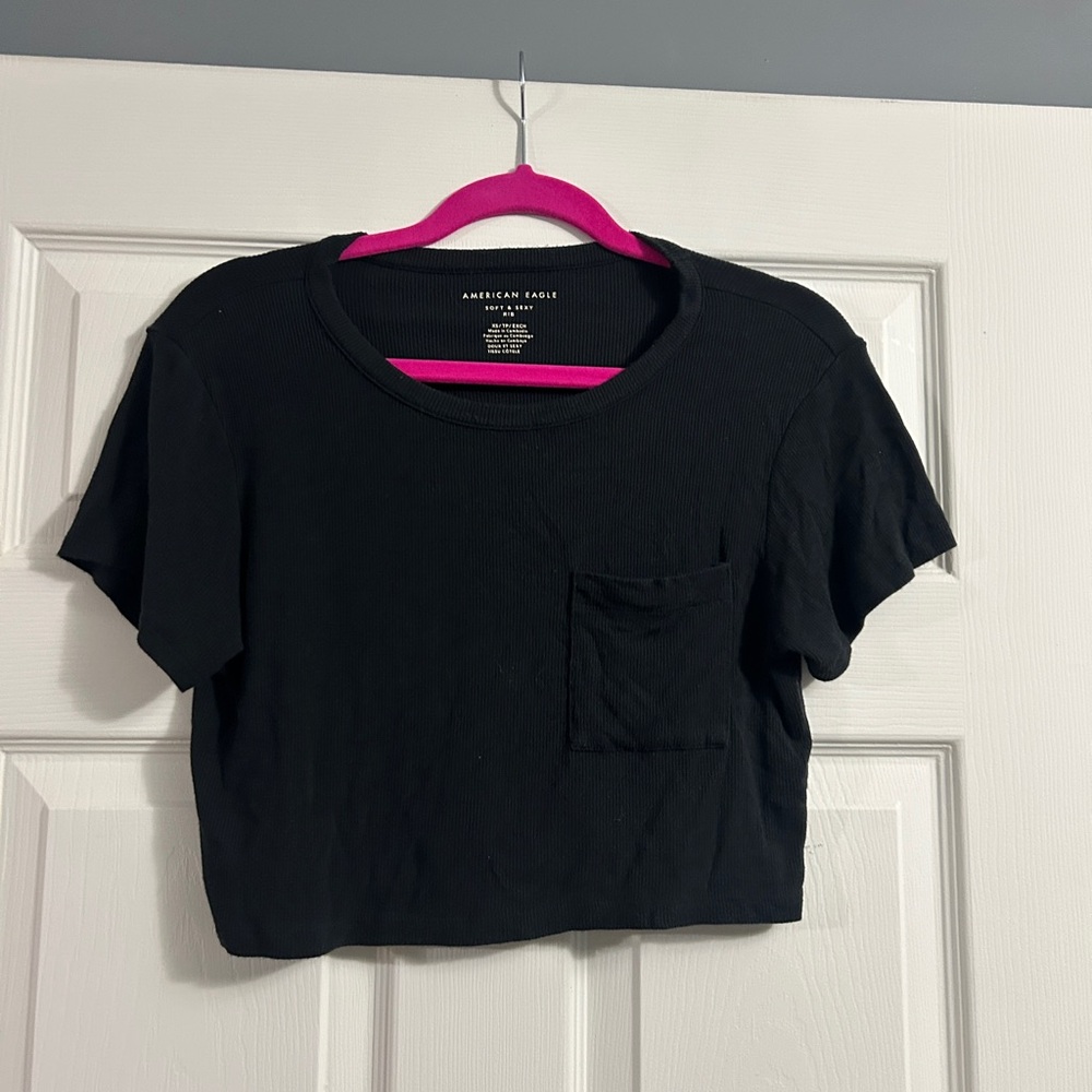 American Eagle Outfitters Black Crop Top with Pocket